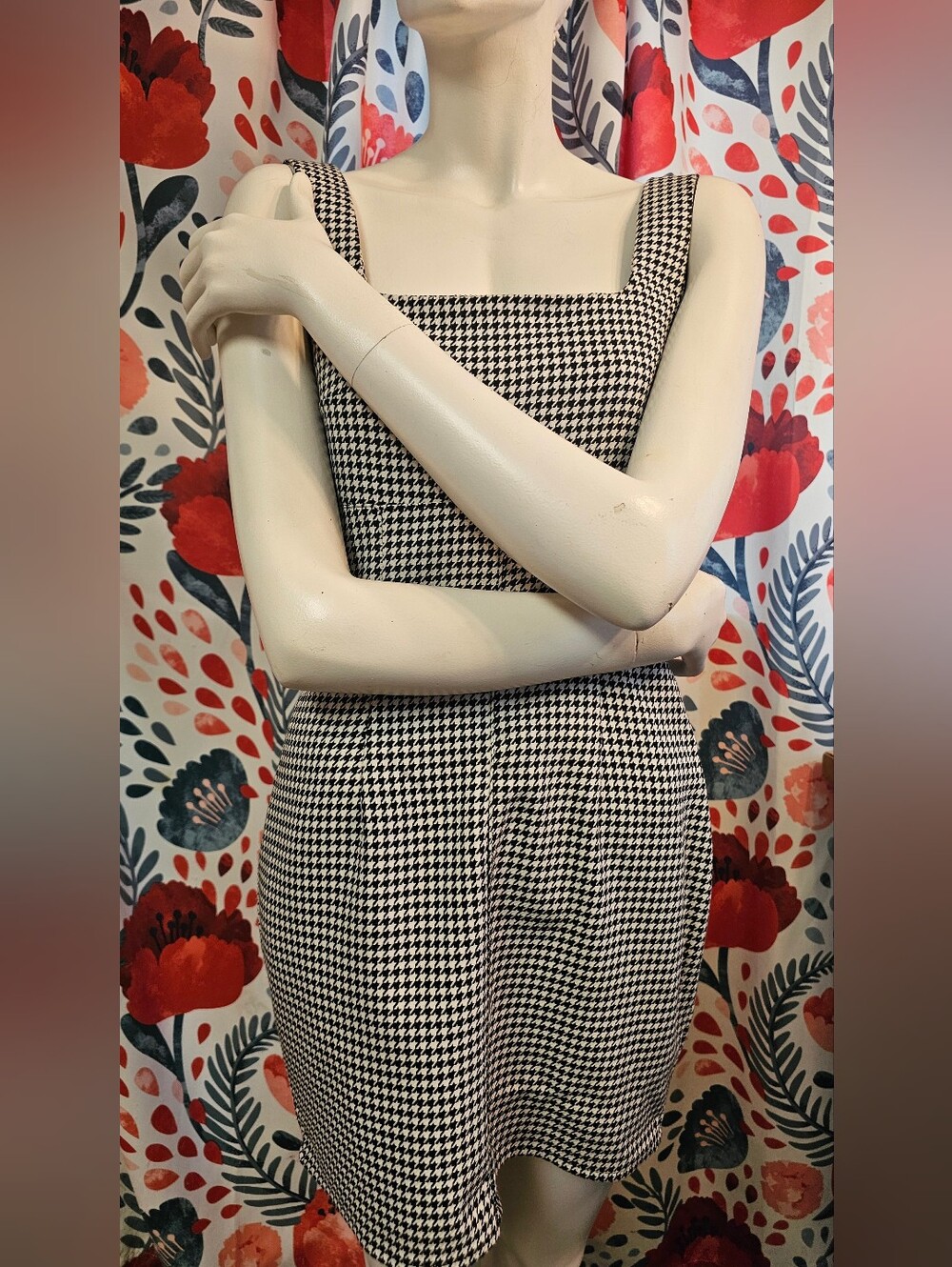 Divided Black & White Houndstooth Square Neck Mini Dress